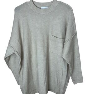 ZENANA Oversized Pocket Sweater S/M Beige Acrylic Polyester Spandex Pullover